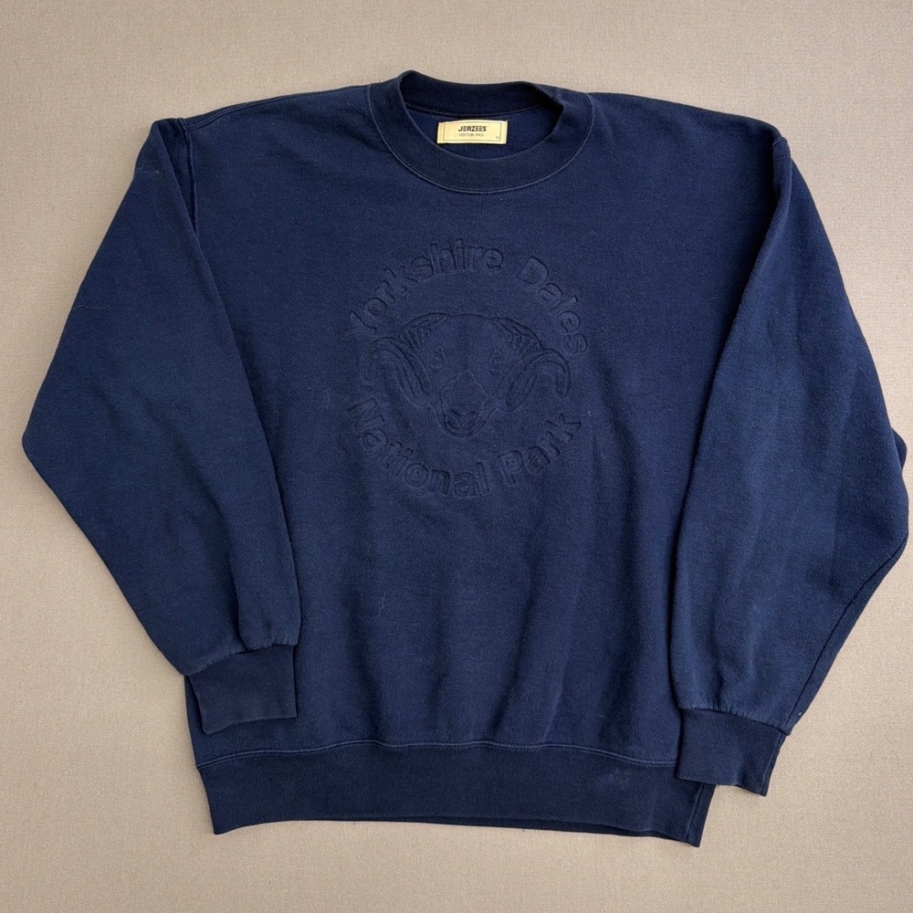 Jerzees Yorkshire Dales National Park Navy Blue Embossed Sweatshirt Mens M